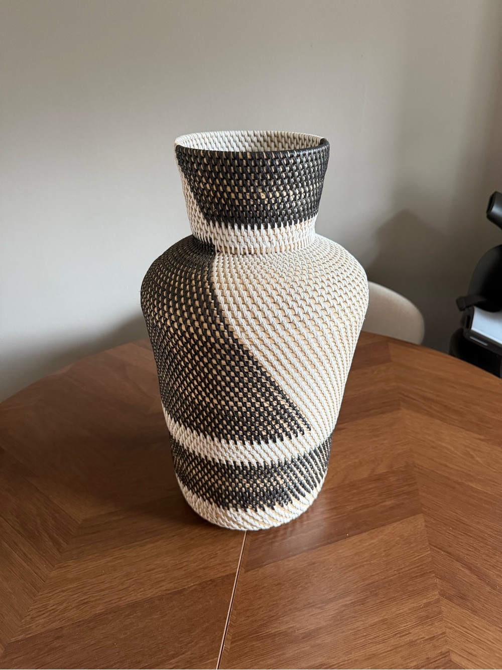 Handwoven Two-Tone Black and Cream Decorative Vase